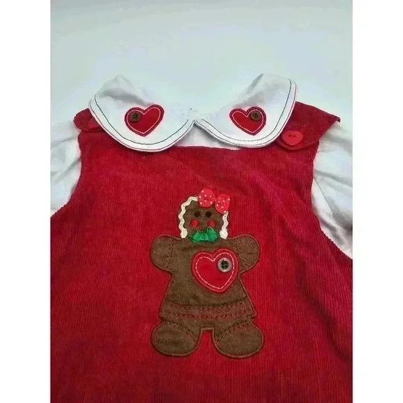 Cre8ions Girl's Size 4T Red Gingerbread Christmas Overall Dress w/Matching Shirt - Picture 2 of 6